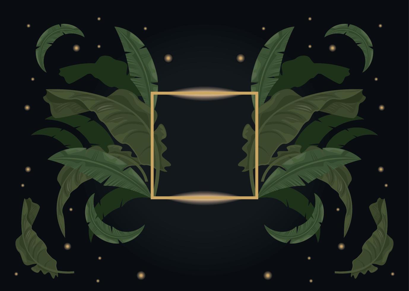 tropical leaves in golden frame vector