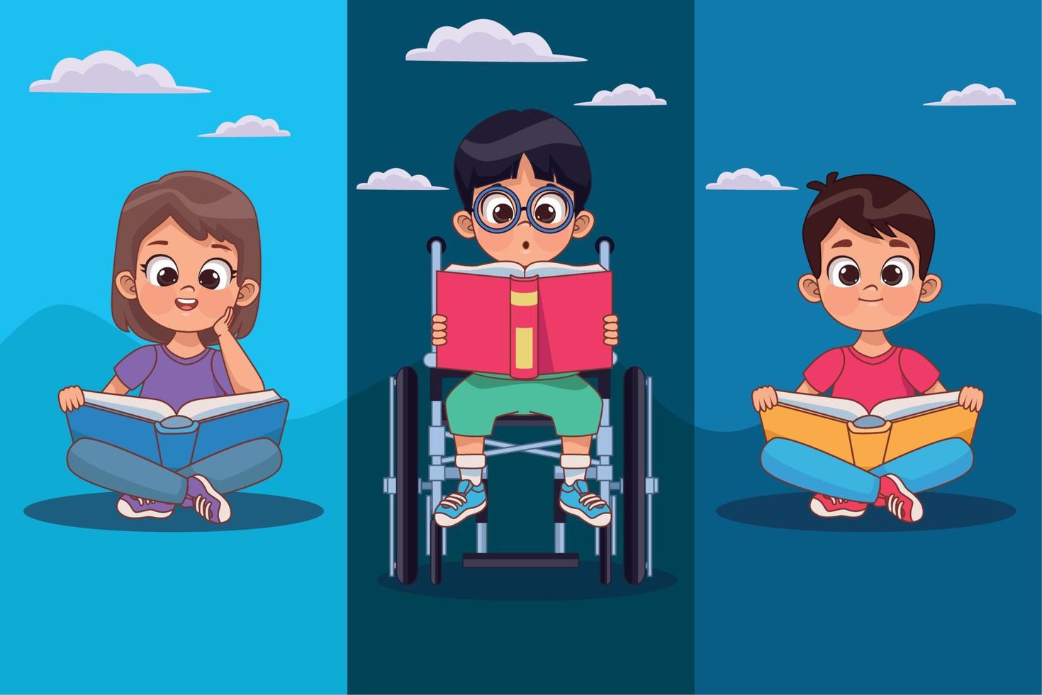 Disabled kids reading vector