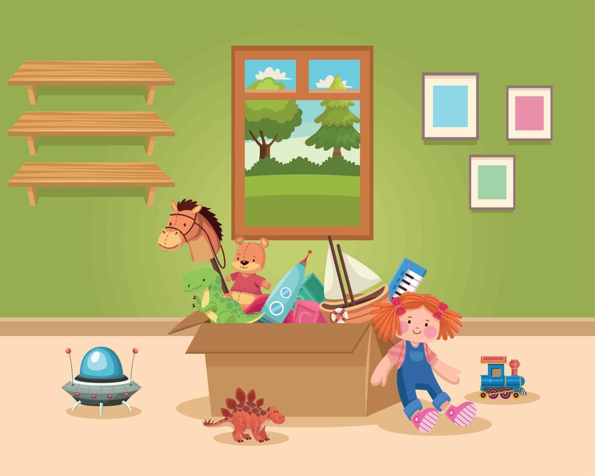 kids toys in playroom vector