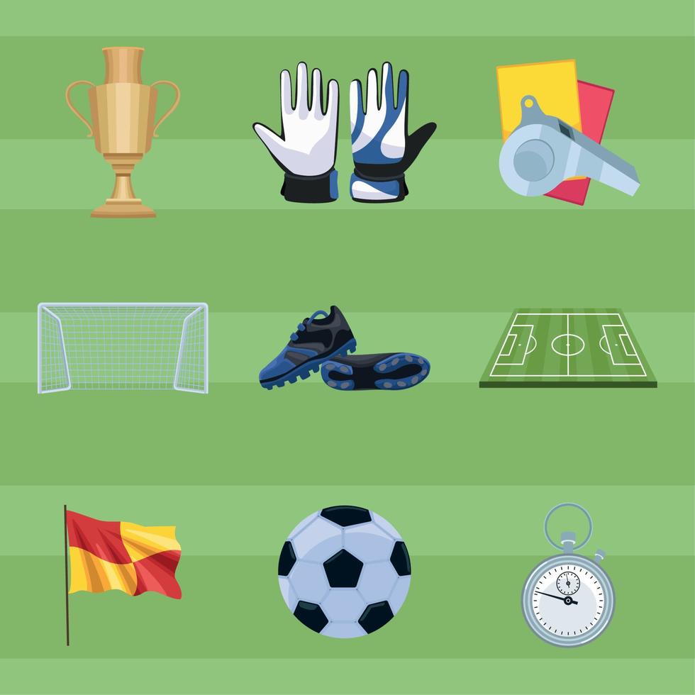 nueve iconos de fútbol soccer vector