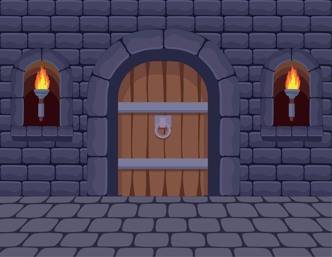 castle torches and door vector