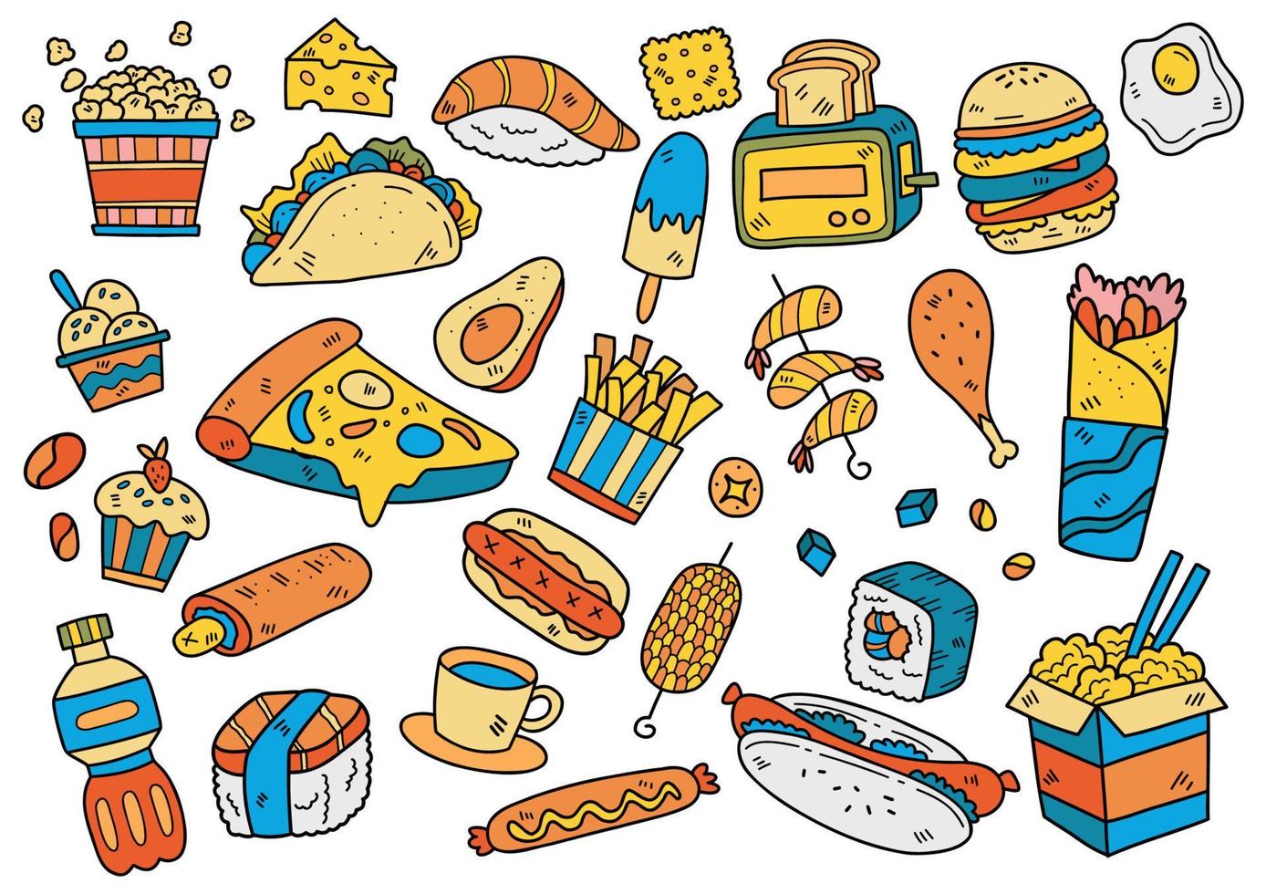 comida doodle objetos vector ilustración para banner