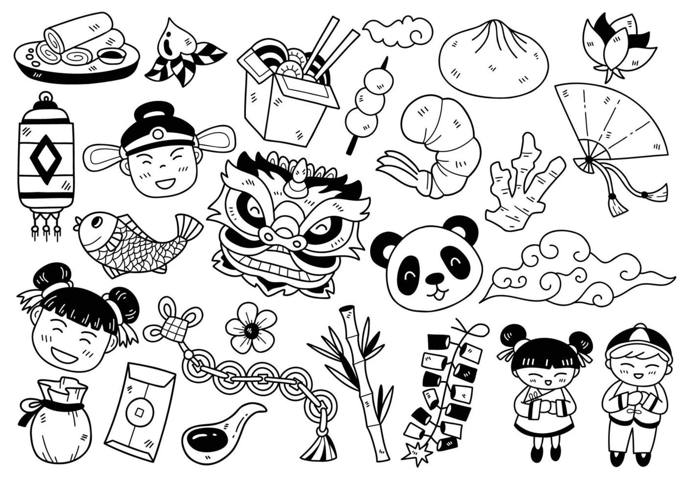 estilo dibujado a mano china doodle objetos ilustración vectorial para banner vector