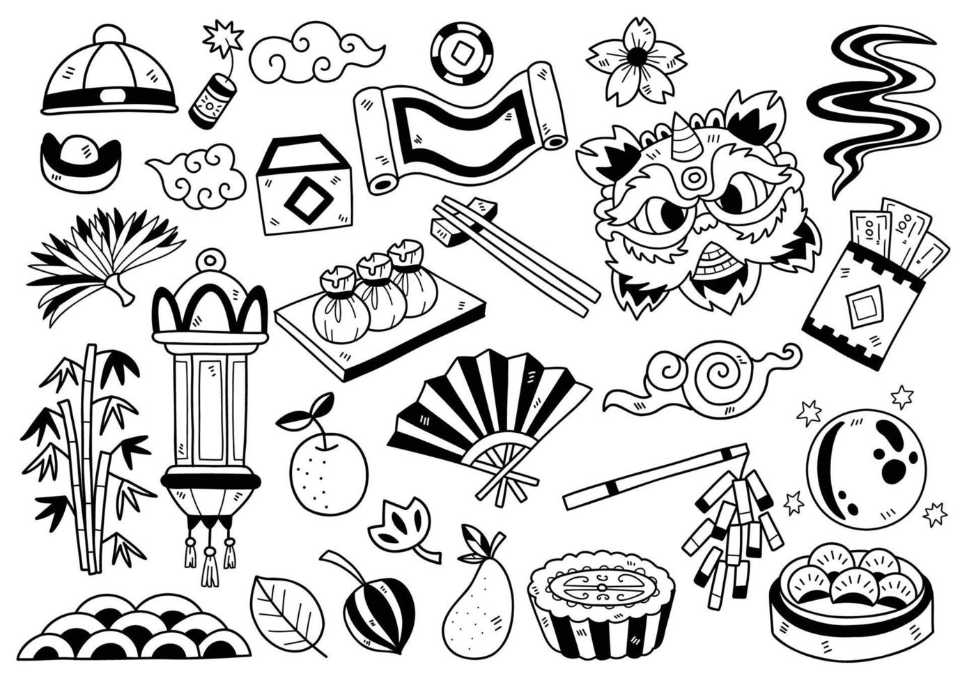 estilo dibujado a mano china doodle objetos ilustración vectorial para banner vector