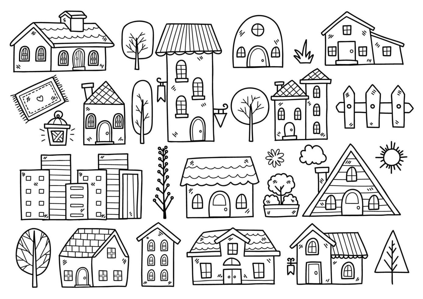 casa doodle objetos vector ilustración para banner