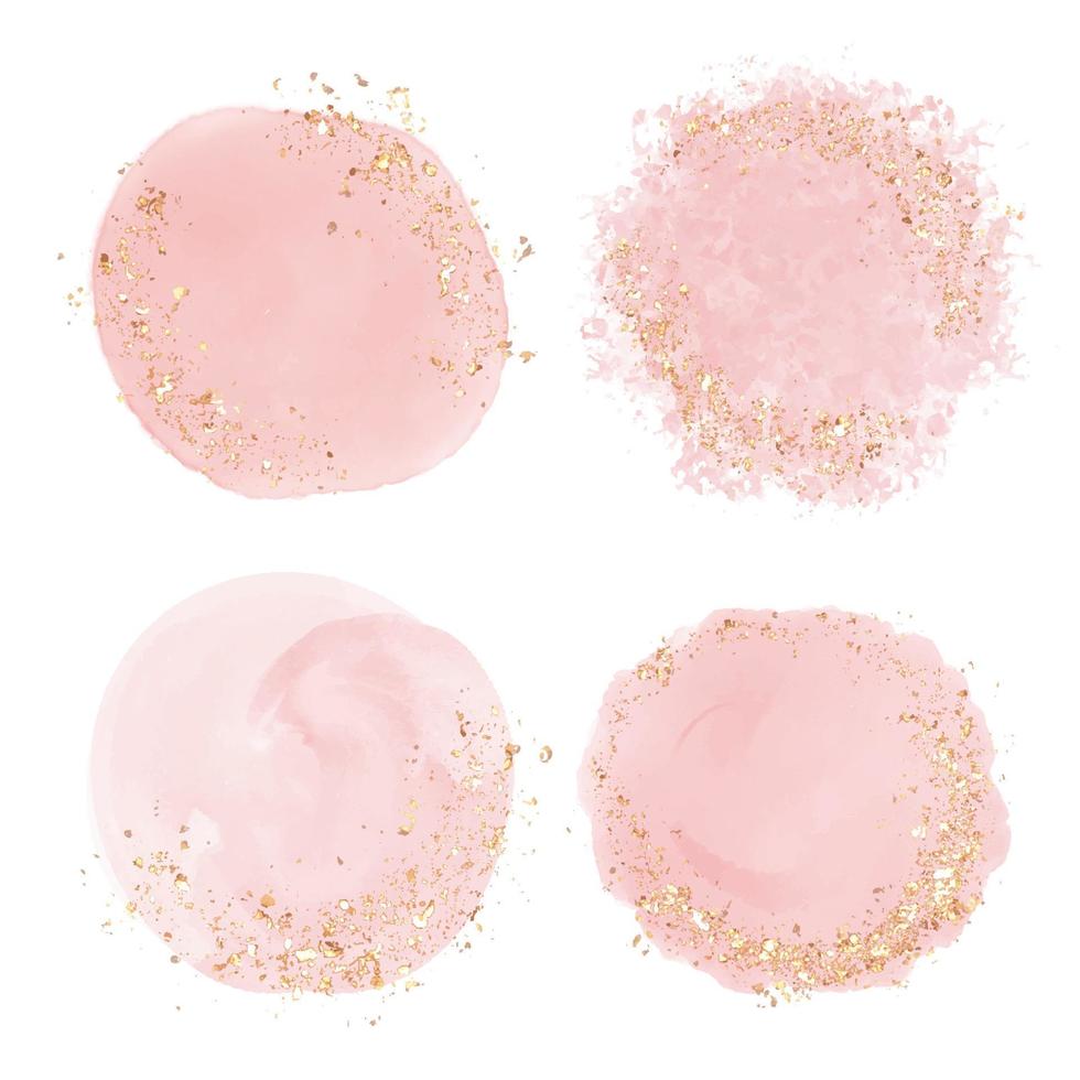 Collection of pink watercolour logo backgrounds with gold glitter vector