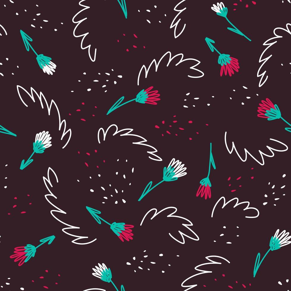 Seamless pattern with floral motifs in doodle style on a dark background vector