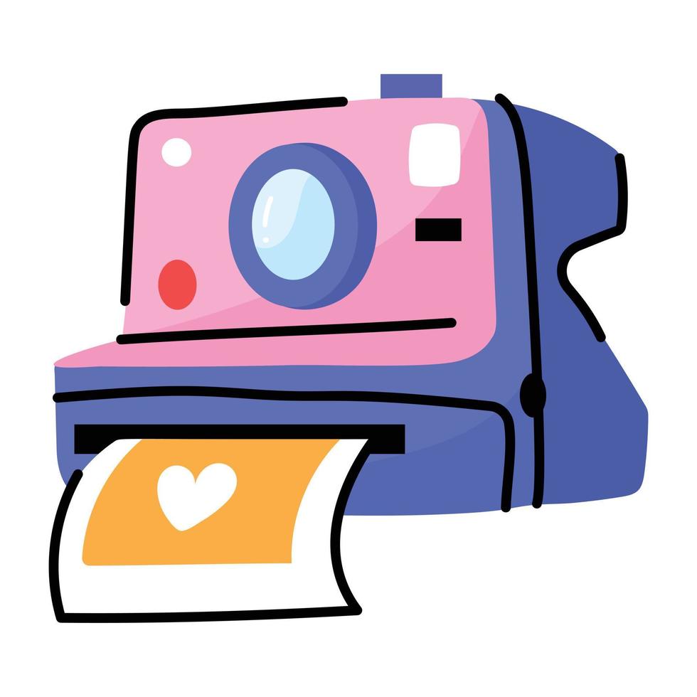 Instant camera sticker in doodle style vector