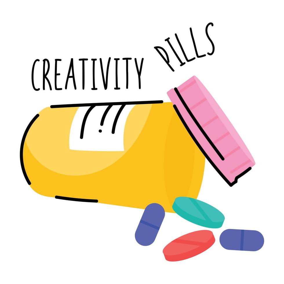 Creativity pills flat sticker, animated design vector