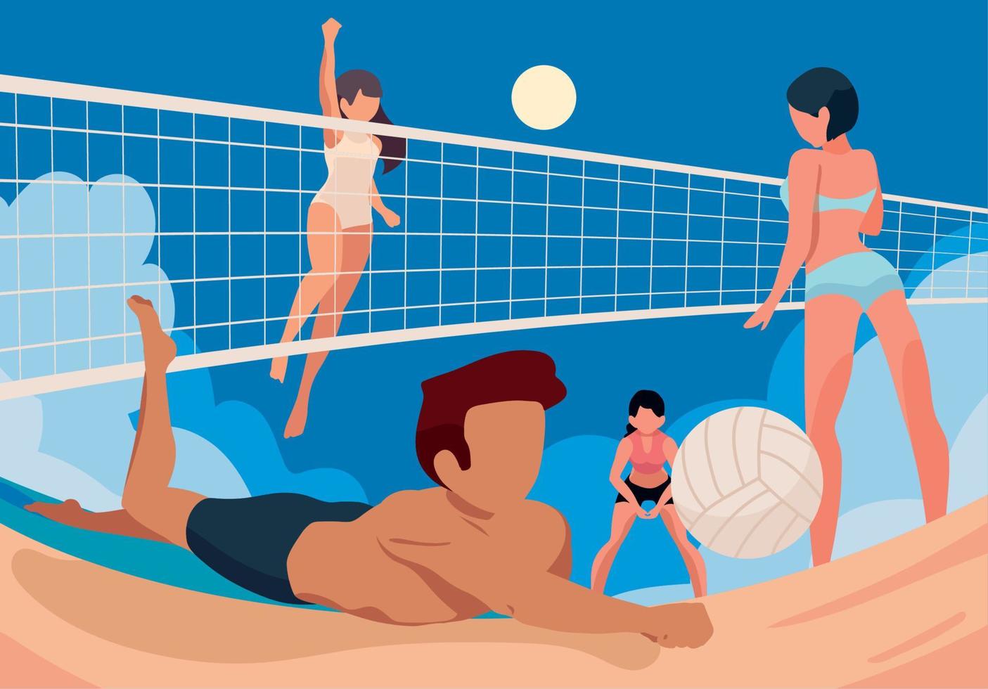people playing in the beach vector