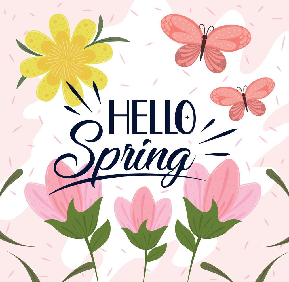 hello spring flowers vector