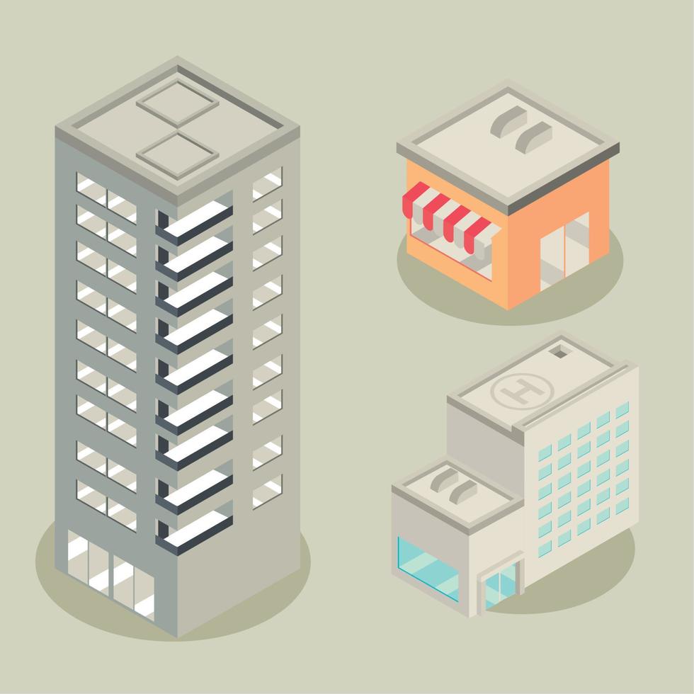 set isometric buildings vector