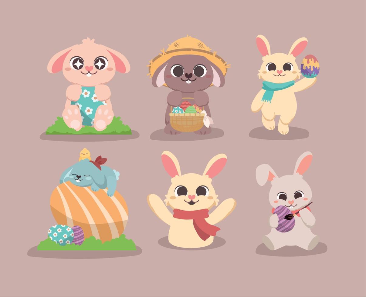 easter rabbits and eggs vector