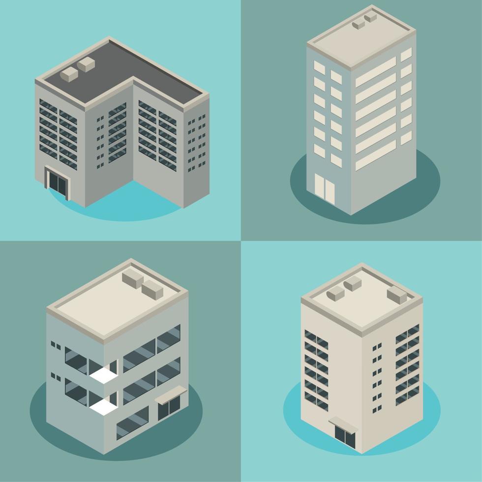 diferentes edificios isometricos vector