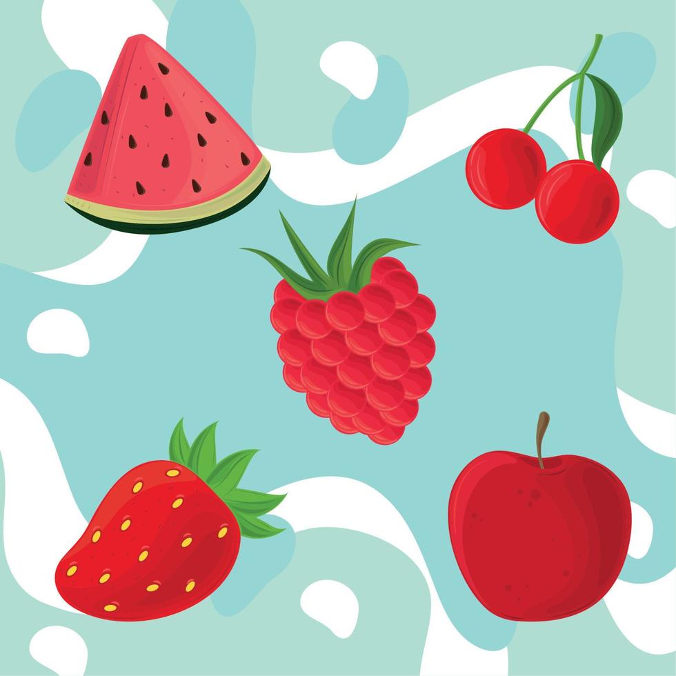 set of red fruits vector