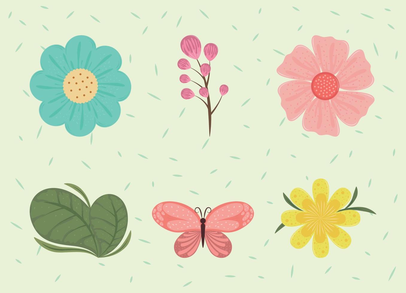 flores, mariposa, iconos vector