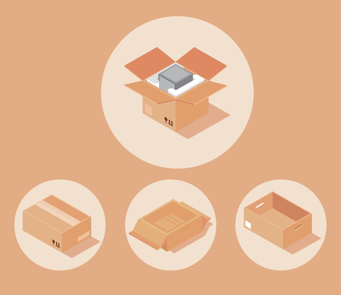 cardboard boxes icons vector