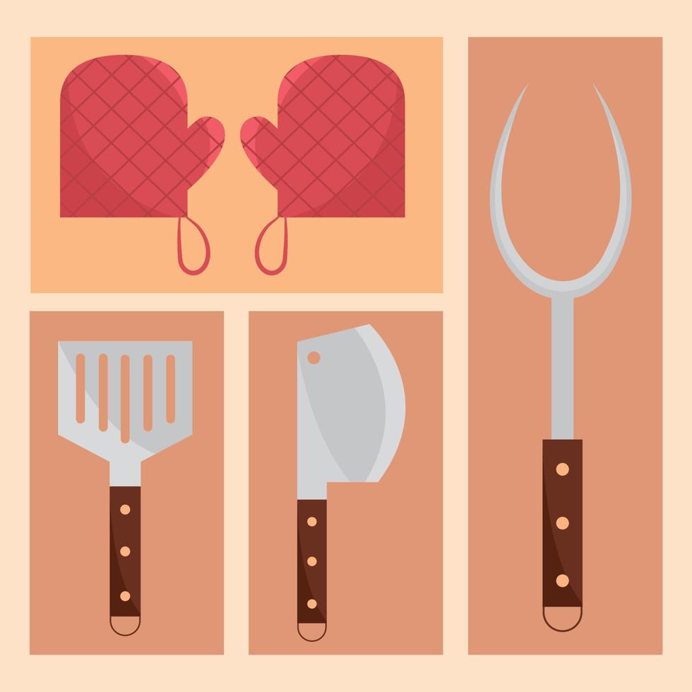 bbq tools icons vector