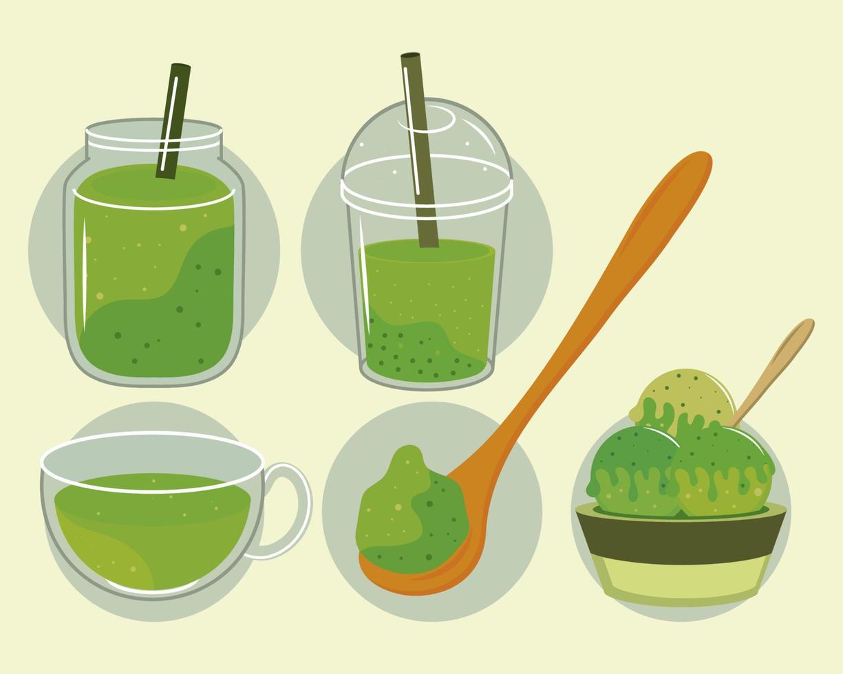 juego de té matcha vector