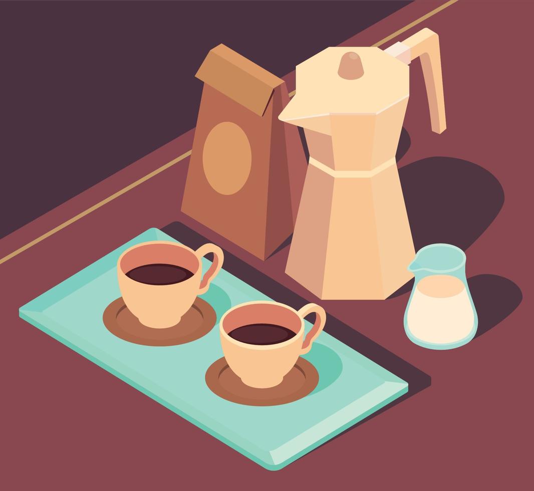 coffee kettles and cups vector