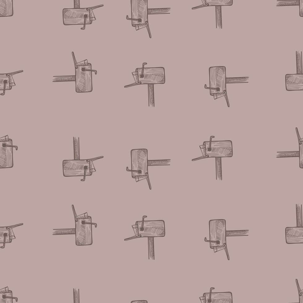 Mailbox with letter engraved seamless pattern. Vintage letterbox in hand drawn style. vector
