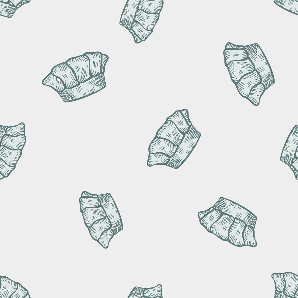 High chef hat engraved seamless pattern. Kitchen traditional element in hand drawn style. vector