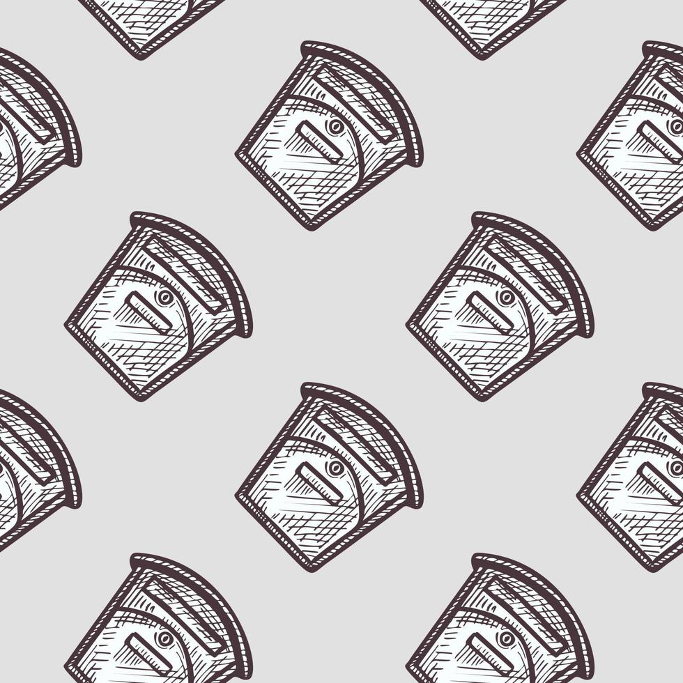 Mailbox engraved seamless pattern. Vintage letterbox in hand drawn style. vector