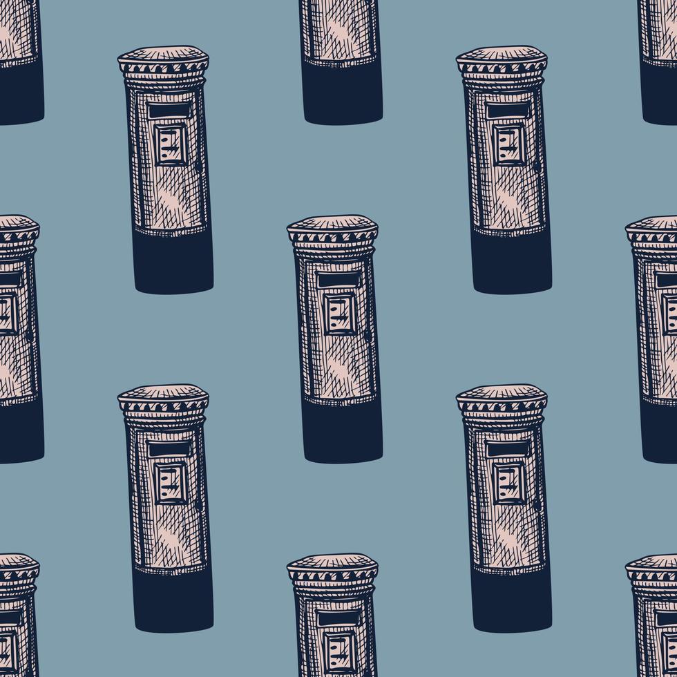 Mailbox engraved seamless pattern. Vintage letterbox in hand drawn style. vector