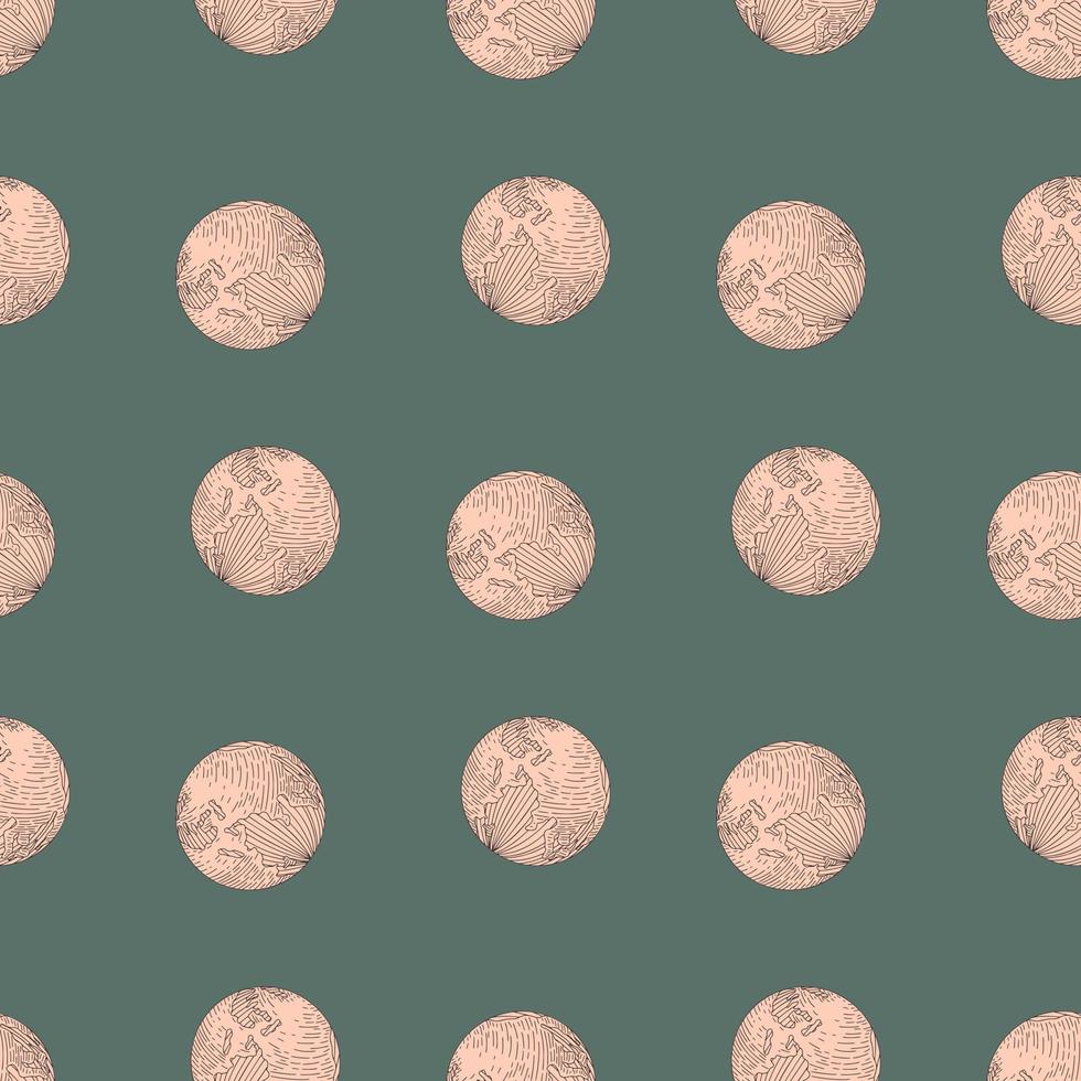 Planet earth engraved seamless pattern. Vintage sphere of world in hand drawn style. vector