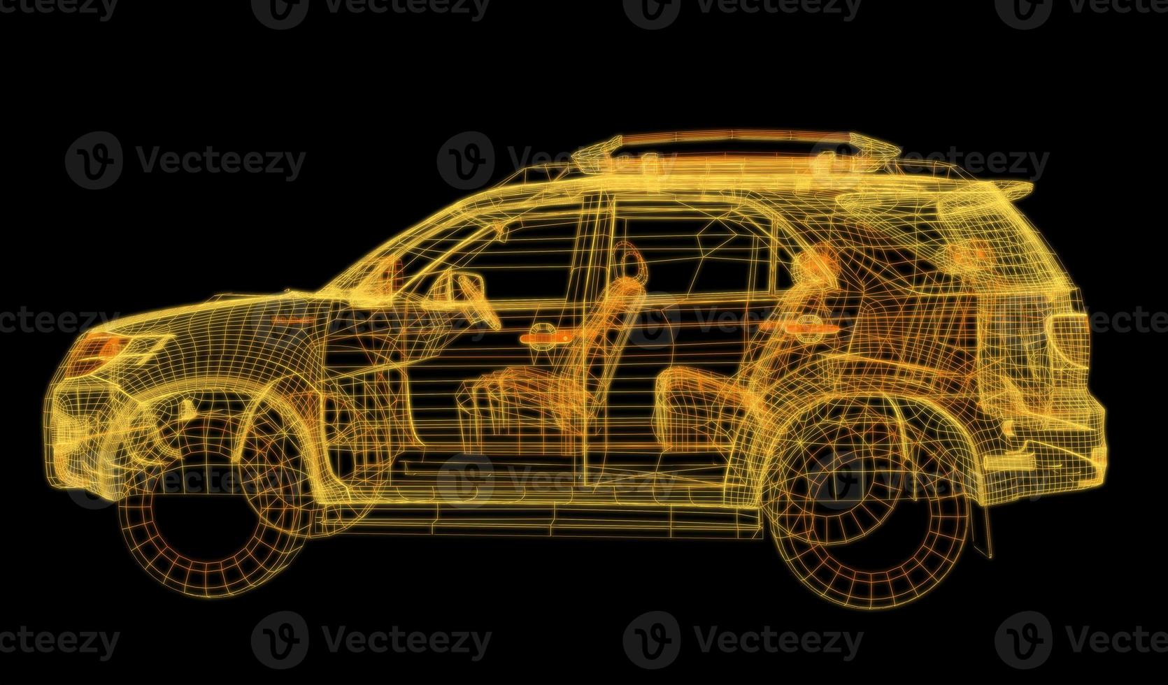 automóvil con intersección de estructura alámbrica con entorno de interfaz de usuario digital foto