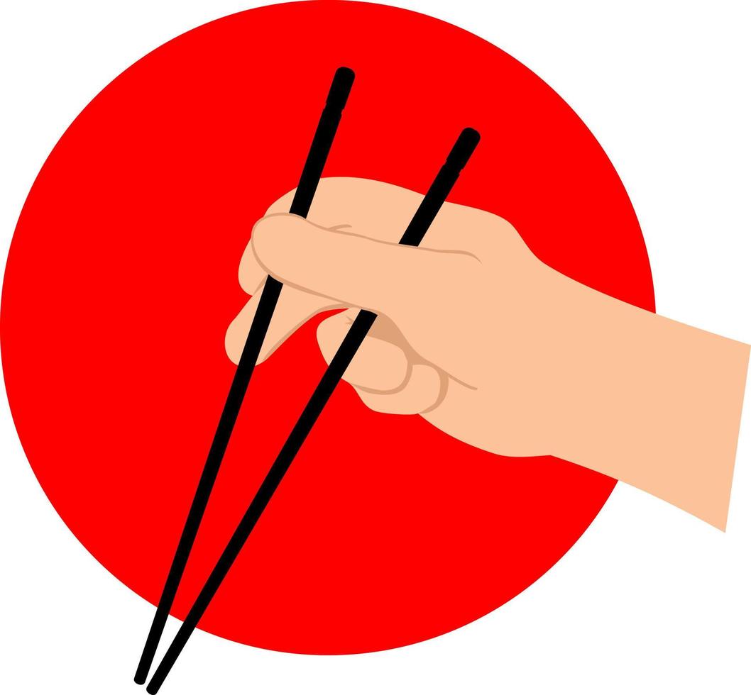 Hand holding chopstick flat vector