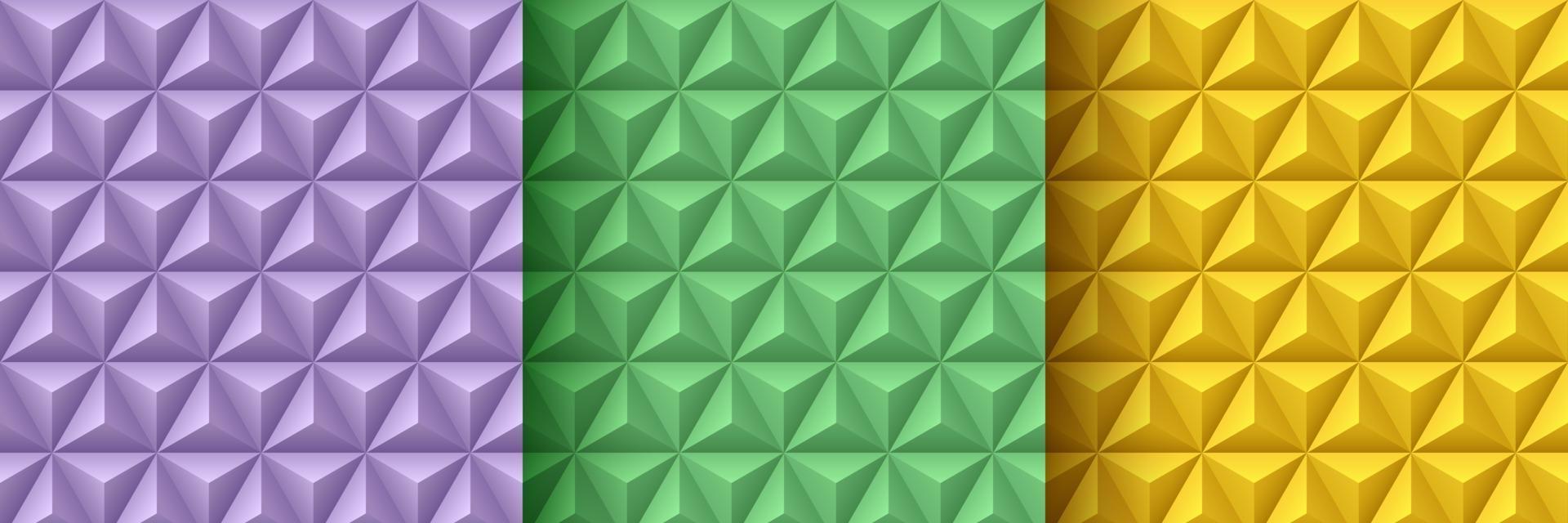 conjunto de fondo de patrón 3d geométrico lavanda púrpura, verde y amarillo. diseño de color pastel de colección de textura de triángulo abstracto. diseño de banner mínimo y simple. ilustración vectorial vector