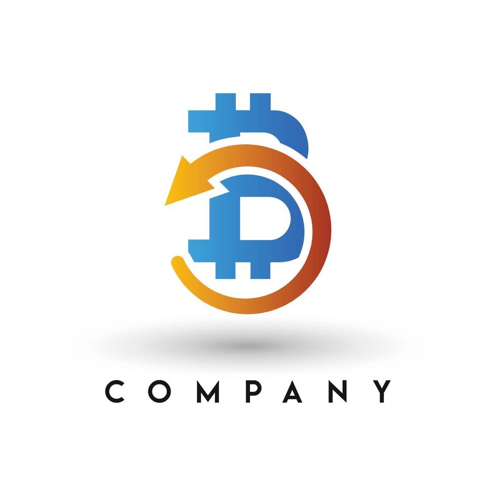 bitcoin con logotipo de flecha, logotipo de criptomoneda, logotipo de intercambio de bitcoin, dinero digital, plantilla de logotipo de letra b vector