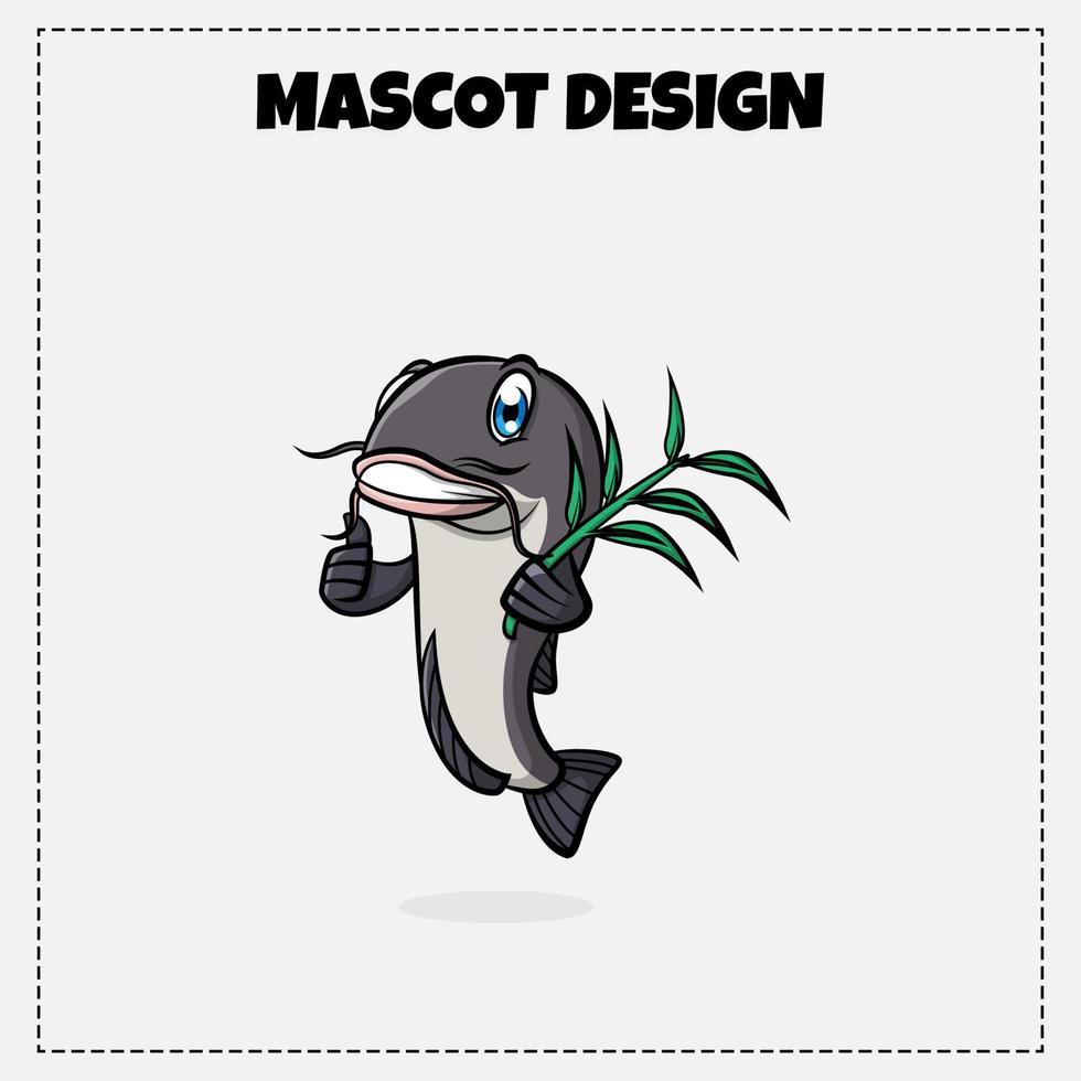 Food Logo Vector Cat Fish Mascot Illustration Design