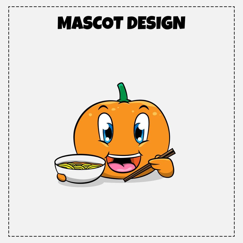 comida tradicional indonesia logo vector naranja fideos mascota ilustración diseño