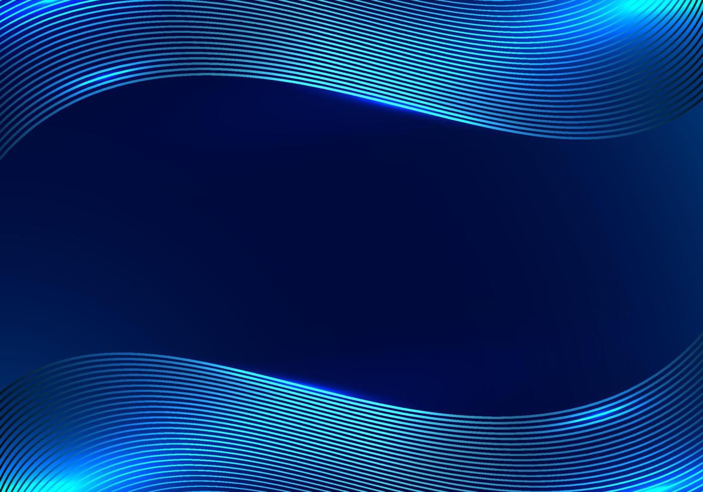 Modern technology concept abstract template blue wave lines with glow lighting on dark blue background vector