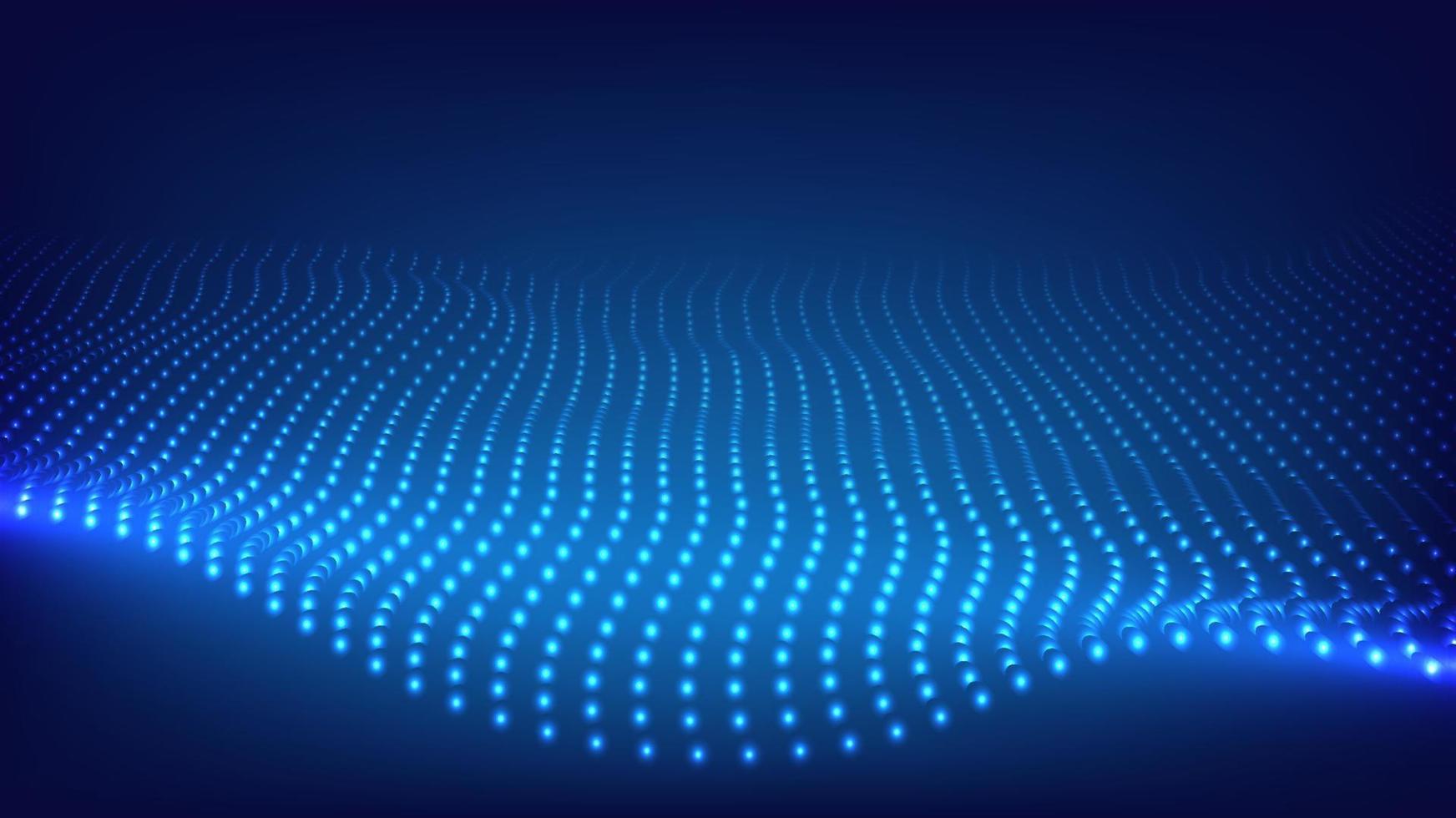tecnología abstracta concepto futurista de big data onda azul brillante puntos en movimiento partículas de flujo sobre fondo azul oscuro vector