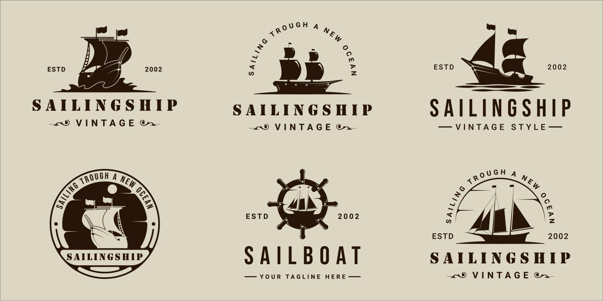 set of sailboat or sailing ship logo vintage vector illustration template icon graphic design. bundle collection of various retro marine boat sign or symbol for travel business