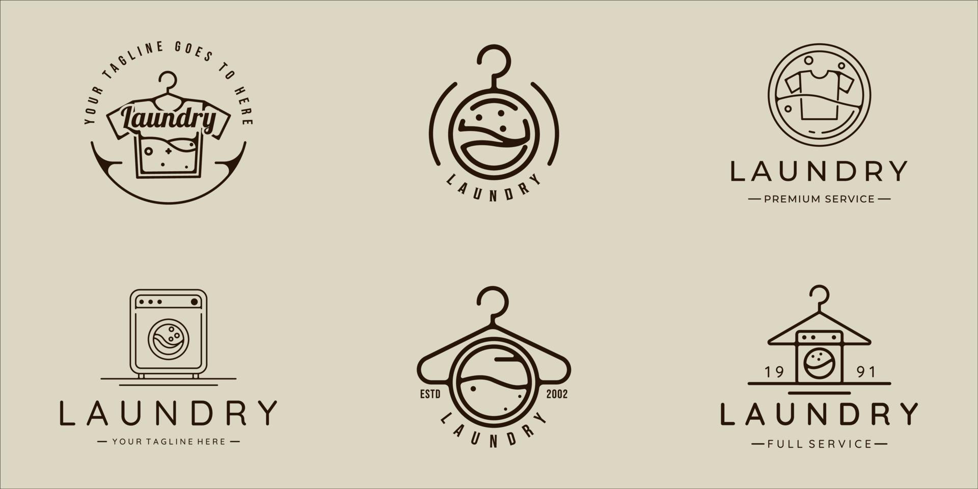 set of laundry line art vector logo simple minimalist illustration template icon graphic design. bundle collection of various business sign or symbol with typography