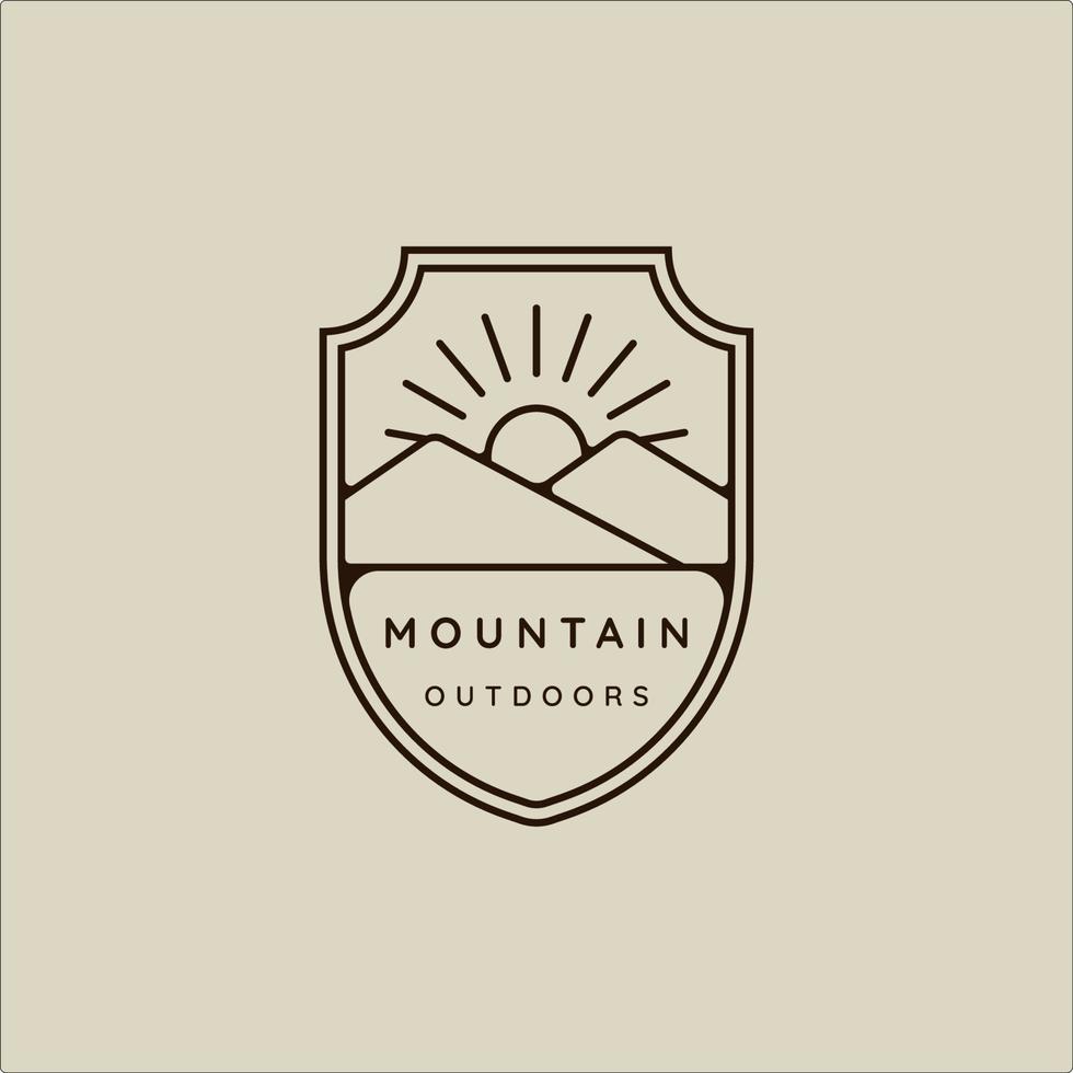 mountain line art simple emblem logo vector illustration template icon graphic design. adventure and outdoors sign or symbol for business travel with badge concept