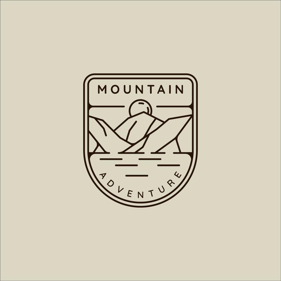 mountain line art simple emblem logo vector illustration template icon graphic design. adventure and outdoors sign or symbol for business travel with badge concept