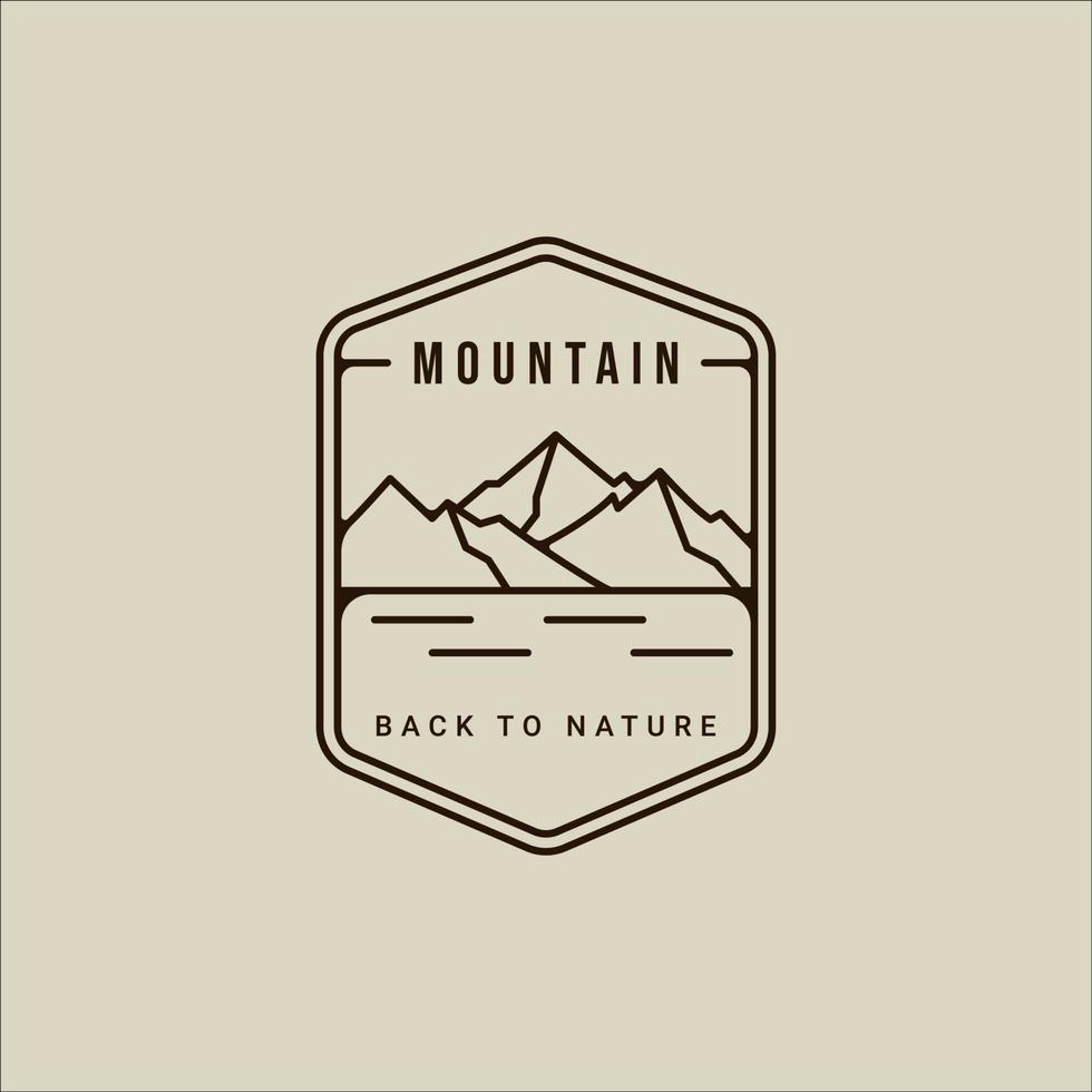 montaña línea arte simple emblema logo vector ilustración plantilla icono diseño gráfico. aventura y signo o símbolo al aire libre para viajes de negocios con concepto de insignia