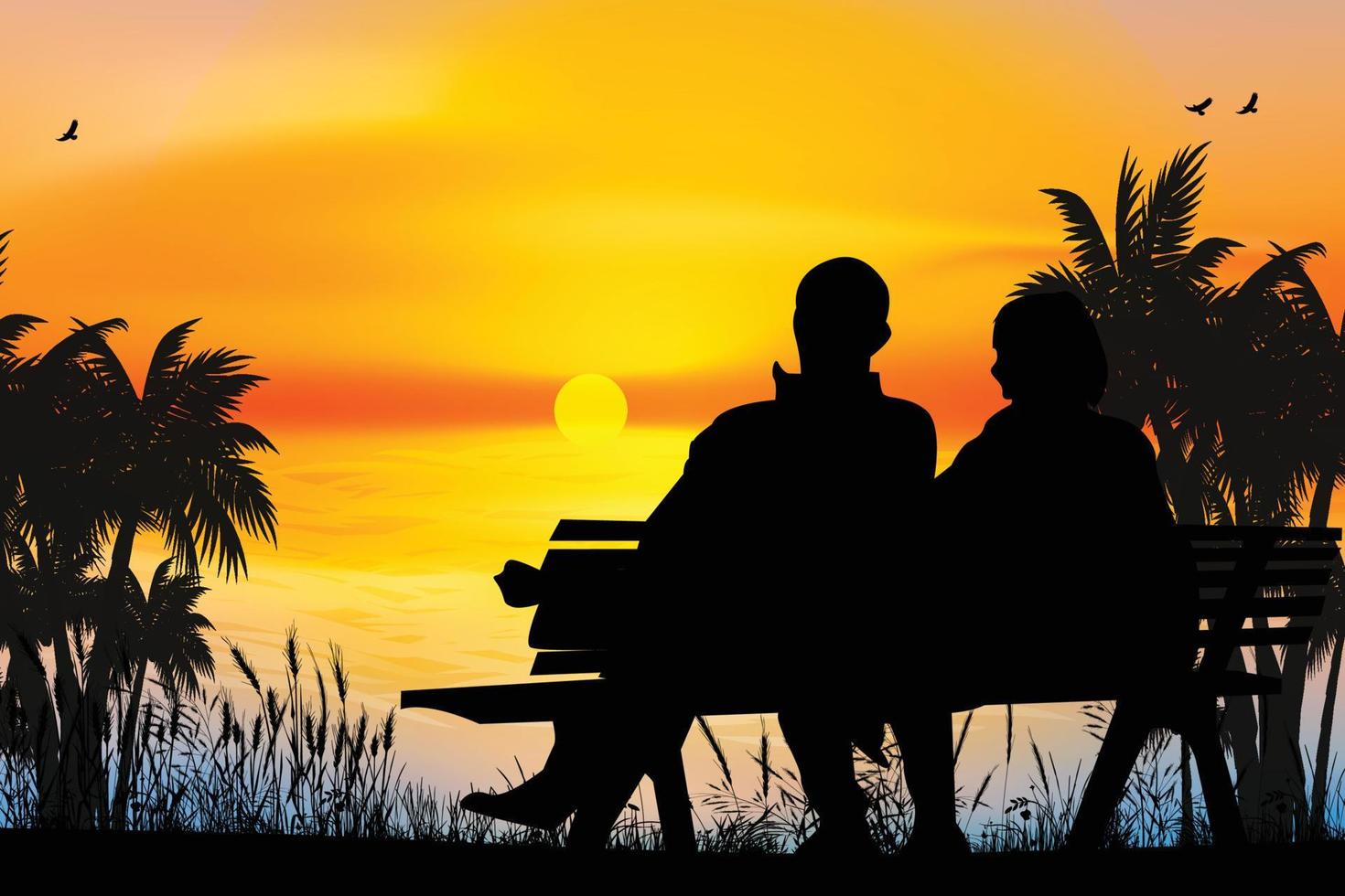 cute couple fall in love silhouette vector