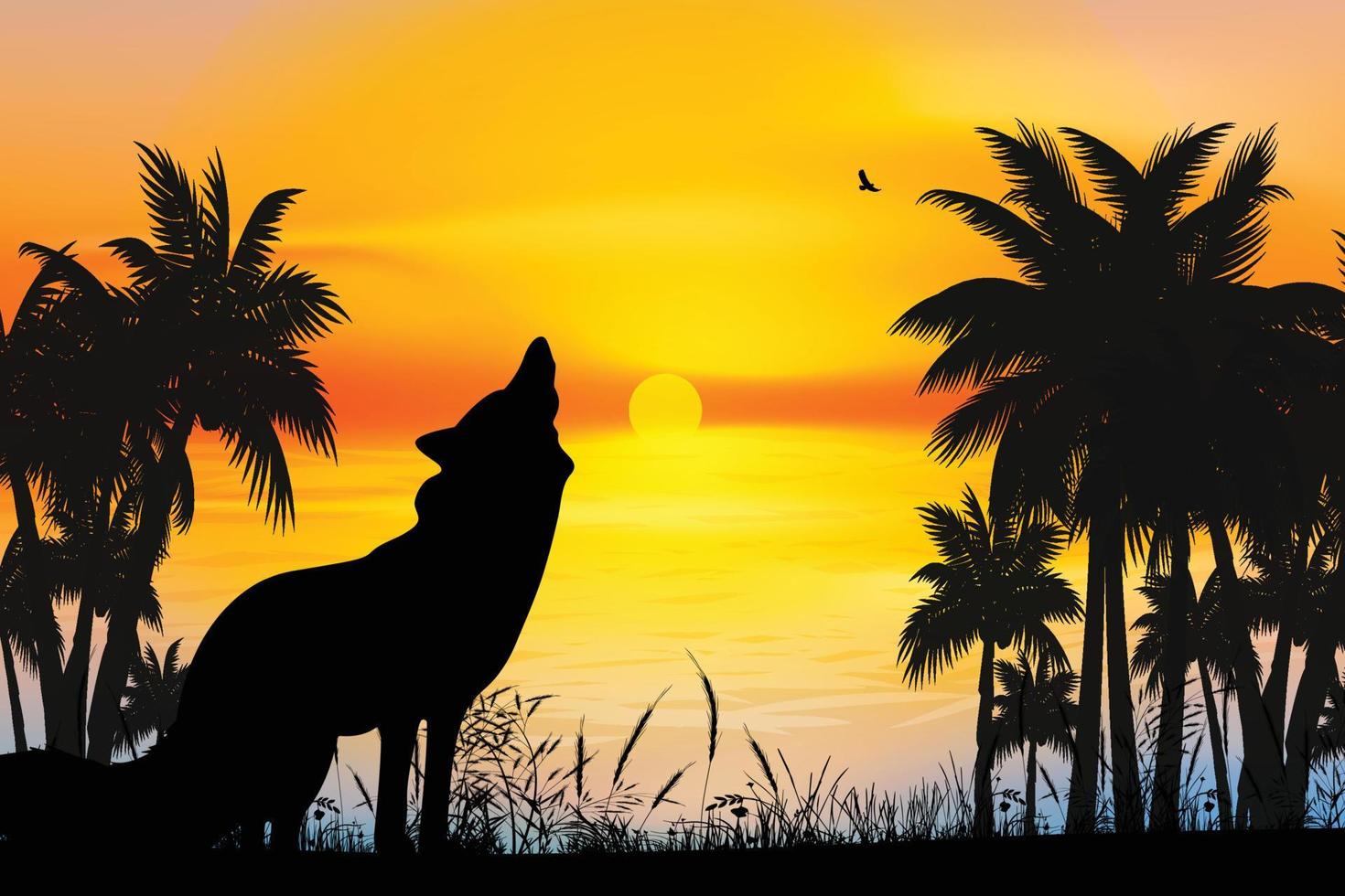 cute wolf silhouette landscape graphic vector