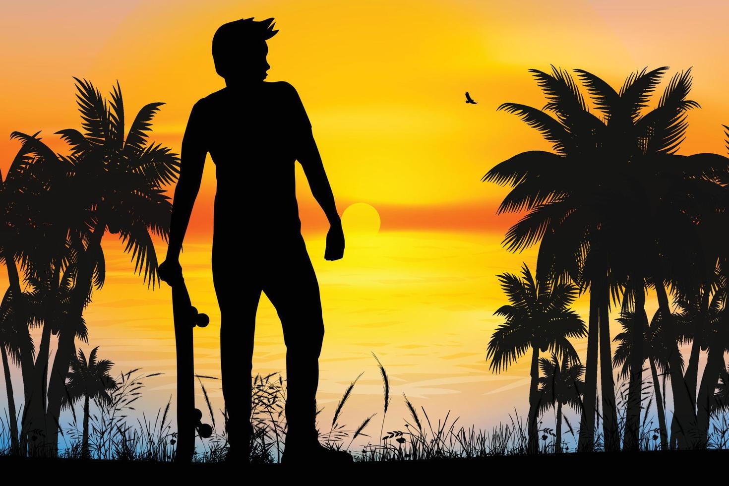 cute man and beach silhouette graphic vector