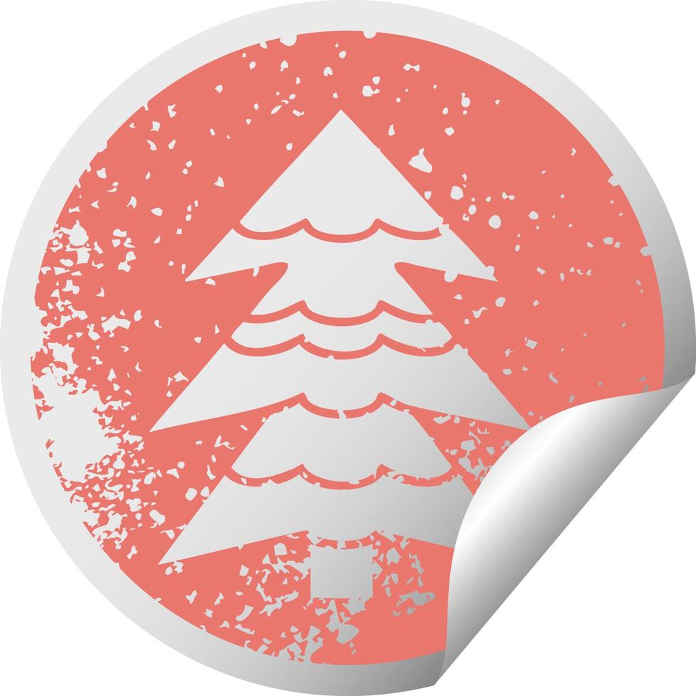 distressed circular peeling sticker symbol snow covered tree vector