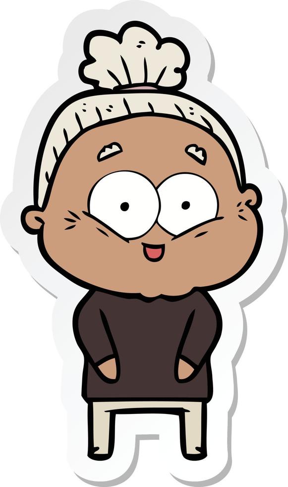 sticker of a cartoon happy old woman vector
