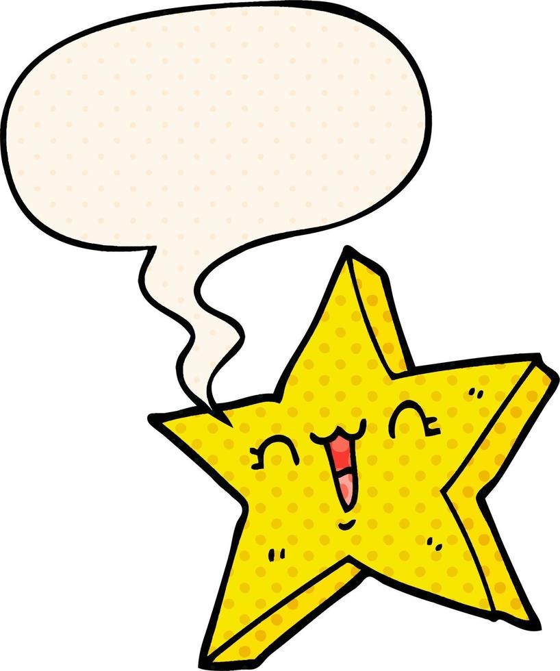 cute cartoon star and speech bubble in comic book style vector
