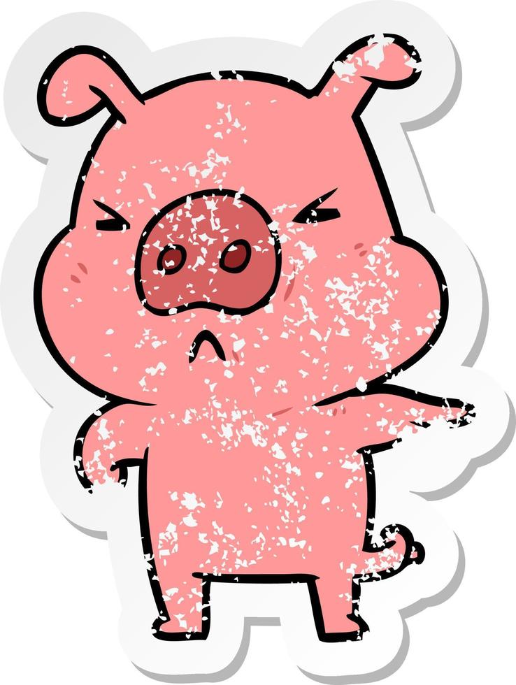 distressed sticker of a cartoon angry pig vector