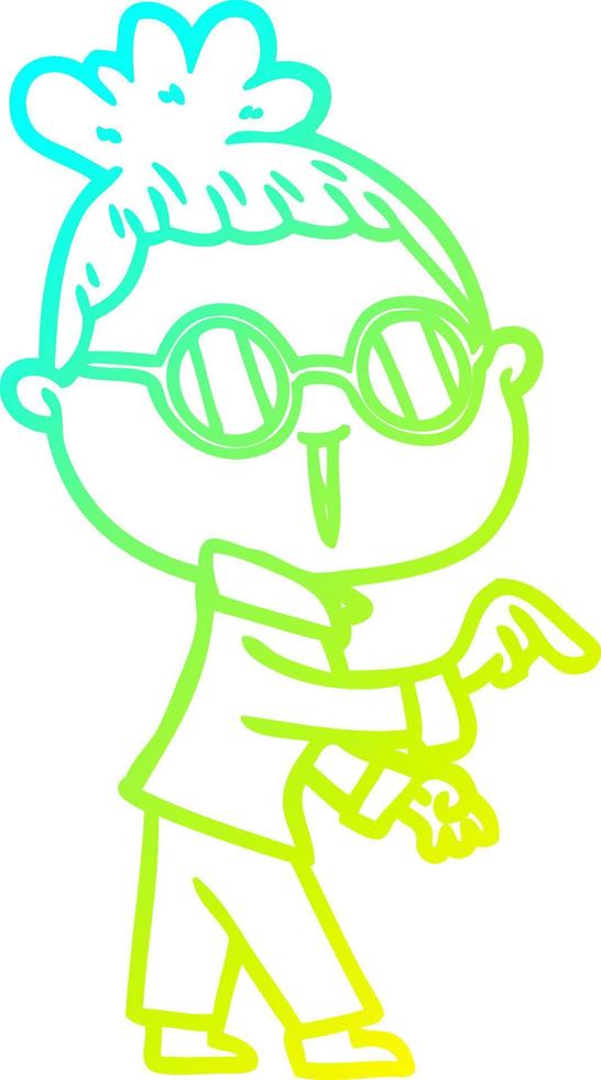 cold gradient line drawing cartoon woman wearing spectacles vector